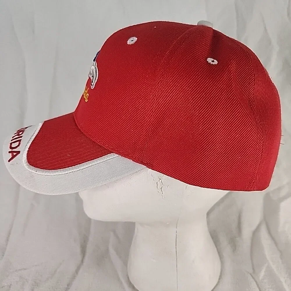 Cap Florida Red White Hat 2 Dolphins embroidered Two Tone Bill Adjustable READ